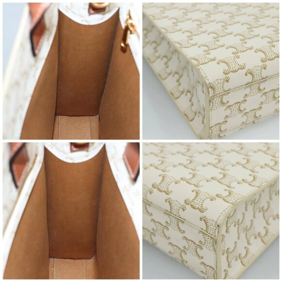 CELINE Triomphe Small Vertical Cabas Tote Bag PVC Leather 2way White - Picture 12 of 16